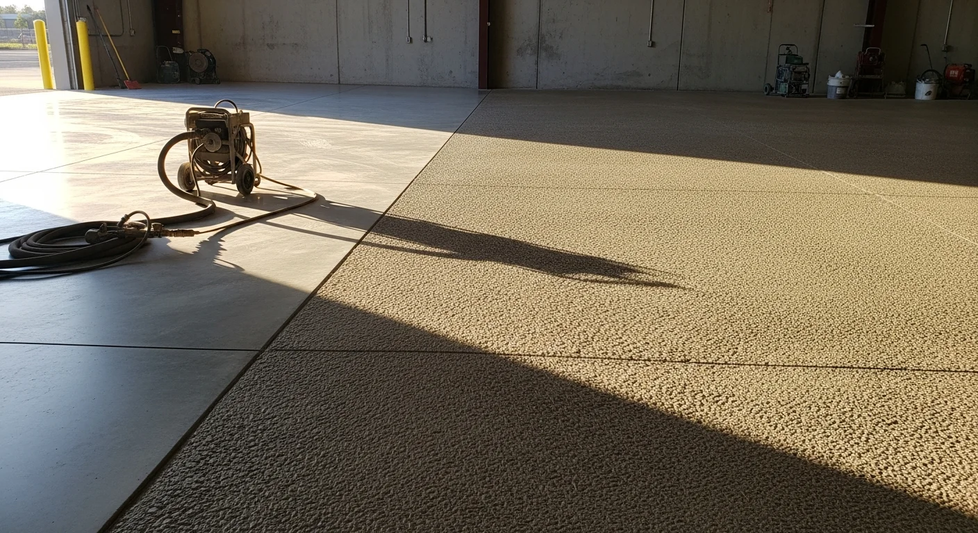 Clean concrete surface after professional blasting preparation