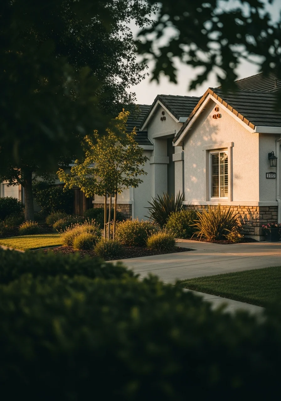Close-up of a Turlock home showing quality exterior details and well-maintained landscaping.